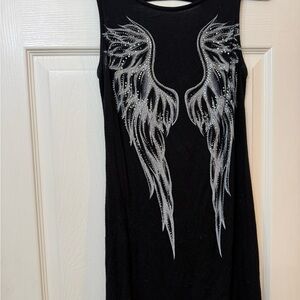 Y2K- Vocal apparel black angel wing rhinestone tank sz large EUC